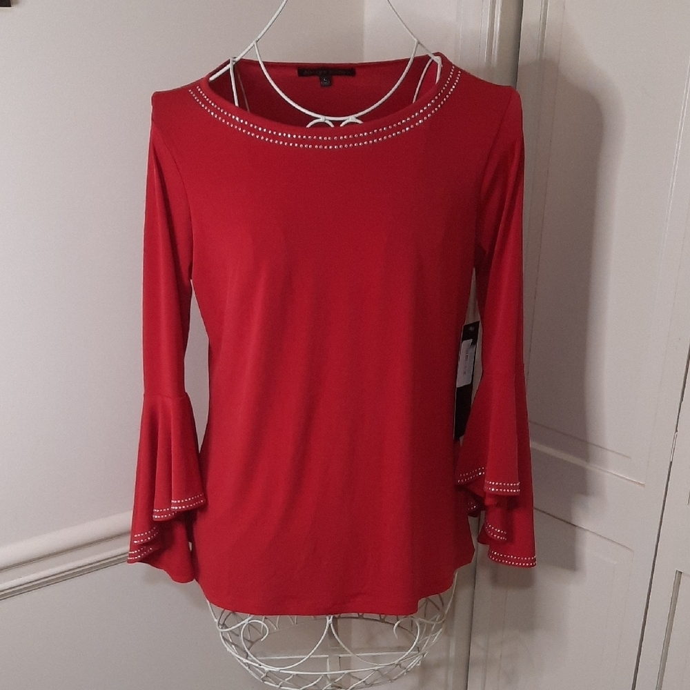 Chic Red Blouse with Flared Sleeves